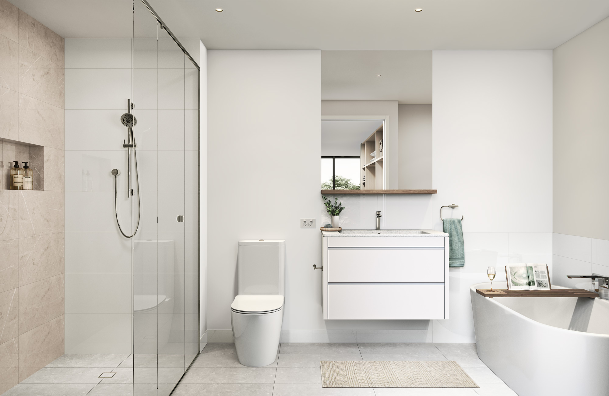 Modern bathroom finished with a white colour pallet